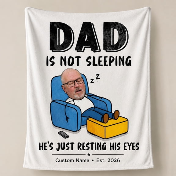 Personalized Dad Photo Fleece Blanket, Funny Father's Day Gift, Custom Name Date Text Blanket, 3D Print 280gsm