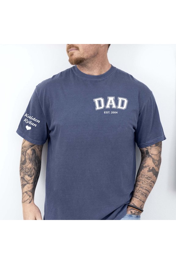 Personalized Dad Sleeve Name Shirt Custom Grandpa Tee Fathers Day