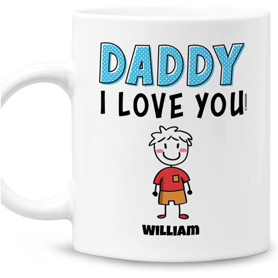 Personalized Daddy I Love You Coffee Mug Cup 11oz 15oz Funny Father's Day Birthday Christmas Gifts For Worlds Best Dad Ever Fathers Custom Name Unique Gift From Daughter Son Dads Mugs ( 1 Kid)
