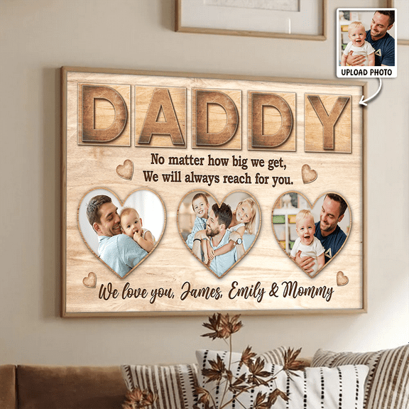 Personalized Daddy & Kids Canvas Print Custom Father's Day Gift Idea Cherished Memory Wall Art 12x8in 18x12in Custom Photo Canvas Print