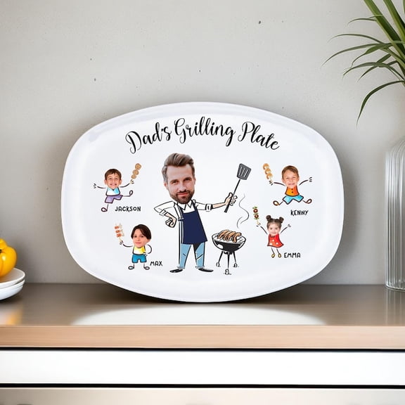 Personalized Daddy's Grilling Plate with Kid's Photos and Names, Custom Gift for Dad, Grandpa, Memorable Keepsake, Father's Day Gift