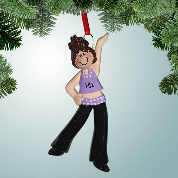 Personalized Dancer with Purple Shirt - Brown Hair Christmas Ornament - School Cheerleading - Dance Team - Cheer Squad - Great Gift Ideas