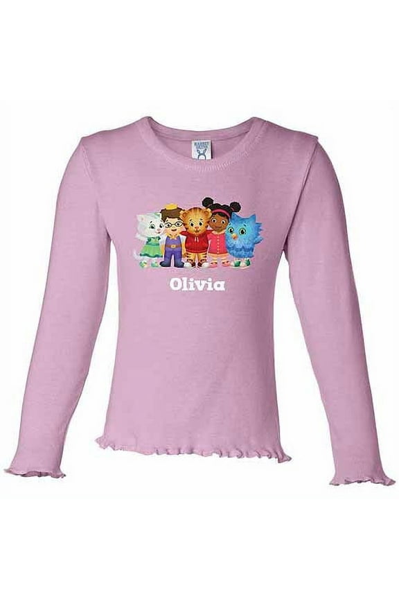 Personalized Daniel Tiger's Neighborhood Girl's Pink Long Sleeve Ruffle Tee
