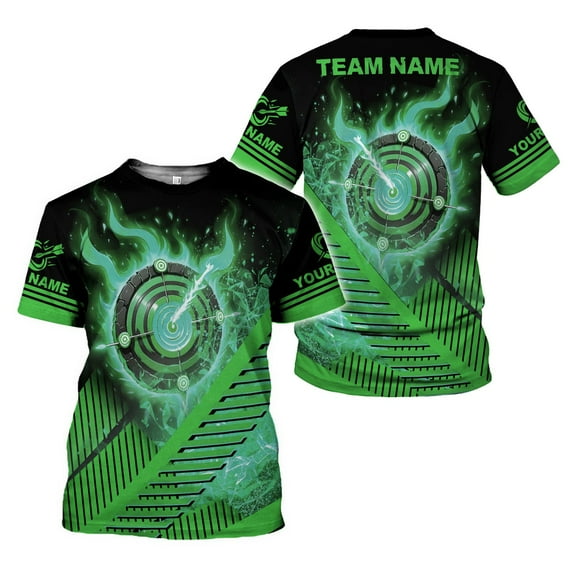 Personalized Dart Shirts Men Women 3D Polo Custom Name Team Jersey Funny Dartboard Shirt S-5XL Gifts (Green, L)