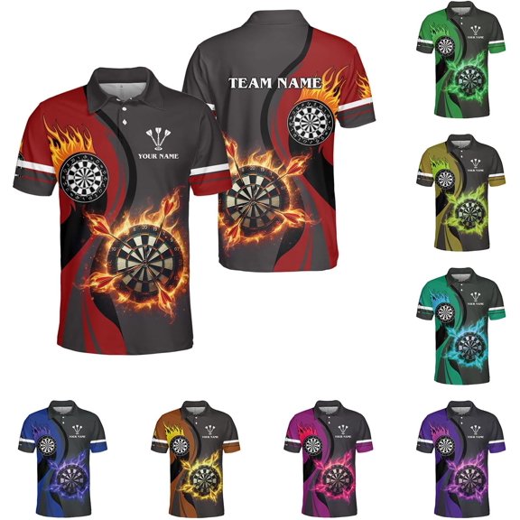 Personalized Dart Shirts Men Women 3D Polo Custom Name Team Jersey Funny Dartboard Shirt S-5XL Gifts (Red, L)