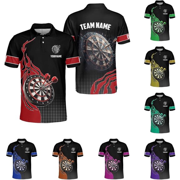 Personalized Dart Shirts Men Women 3D Polo Custom Name Team Jersey Funny Dartboard Shirt S-5XL Gifts (Red, L)