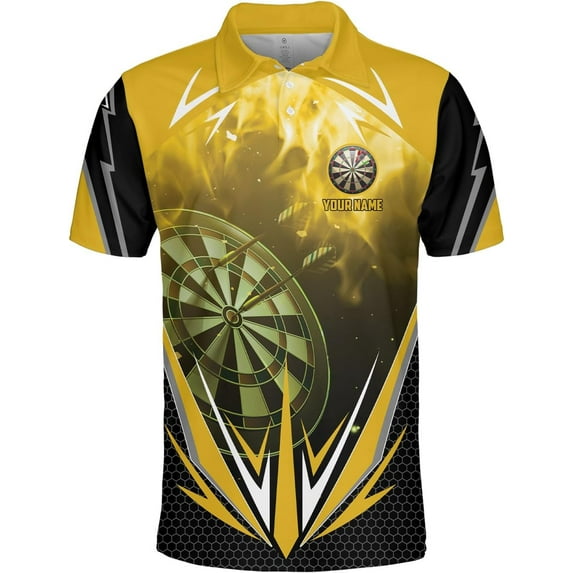 Personalized Dart Shirts Men Women 3D Polo Custom Name Team Jersey Funny Dartboard Shirt S-5XL Gifts (Yellow, S)