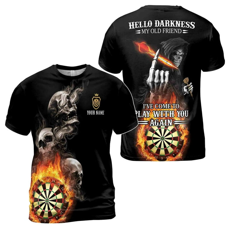 Personalized Darts Name, Custom Dart Skull Flame 3D T-Shirt Size S