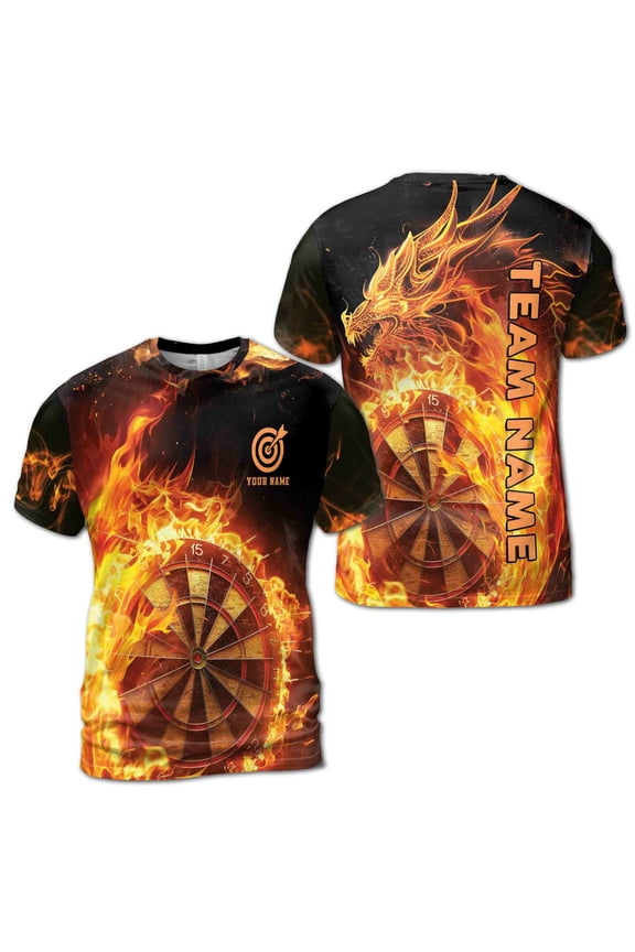 Personalized Darts Team Fire Dragon Pattern Men's T-shirt S-5XL