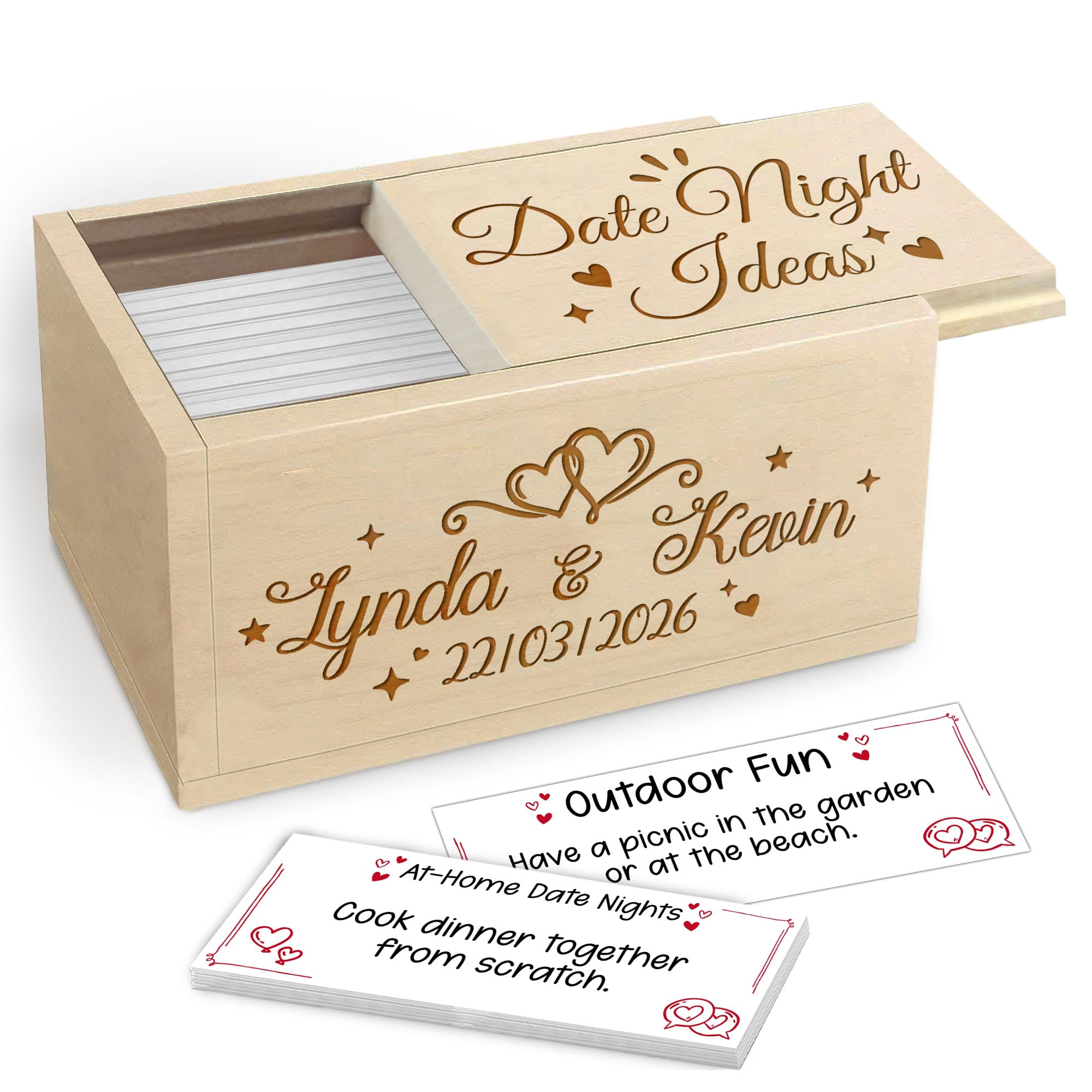 Personalized Date Night Ideas Wooden Box, Custom Names & Date Maple ...