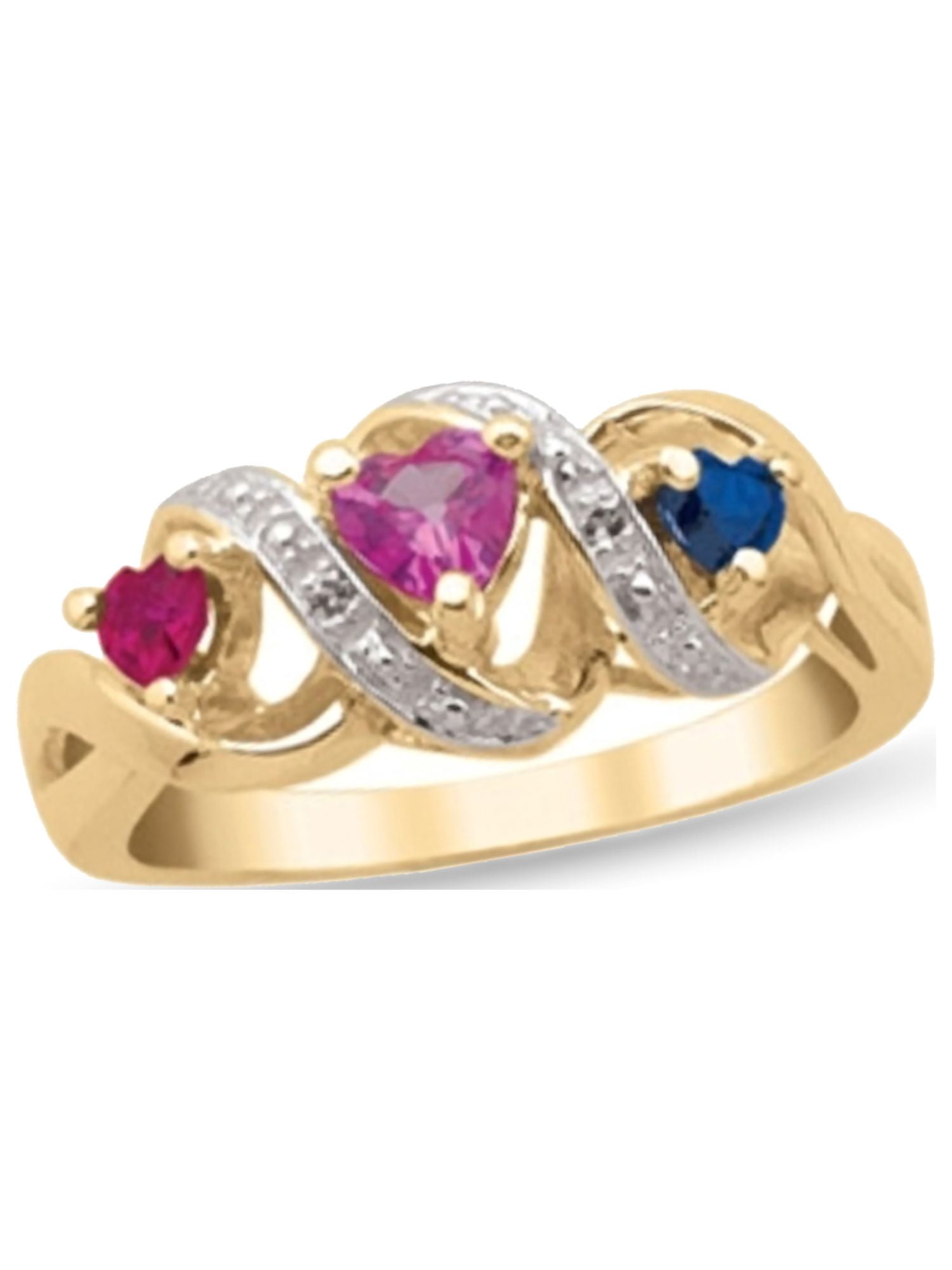 Personalized Daughter's Heart Design Birthstone Ring in 10K Gold with Diamond Accents by Jewlster