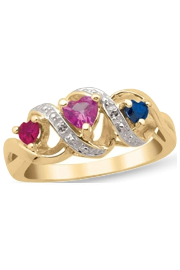 Personalized Daughter's Heart Design Birthstone Ring in 14K Gold with Diamond Accents by Jewlster