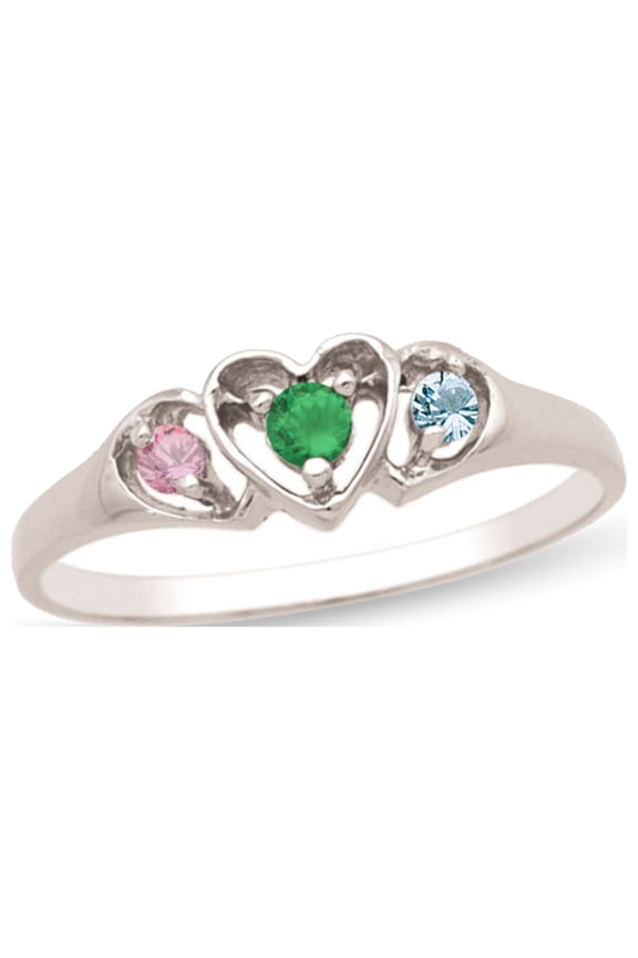 Personalized Daughter's Heart Design Birthstone Ring in Sterling Silver by Jewlster