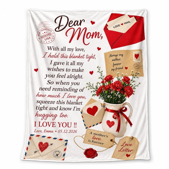 Personalized Dear Mom Date Text Fleece Throw Blanket, Custom Name and Date, Soft 280 Gsm Polyester, Gift for Mom