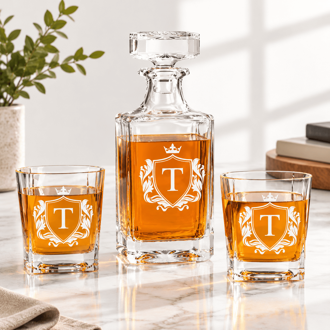 Unique Message Letters Personalized Decanter Set with Letter T Design, 750ml Decanter and 2 ...