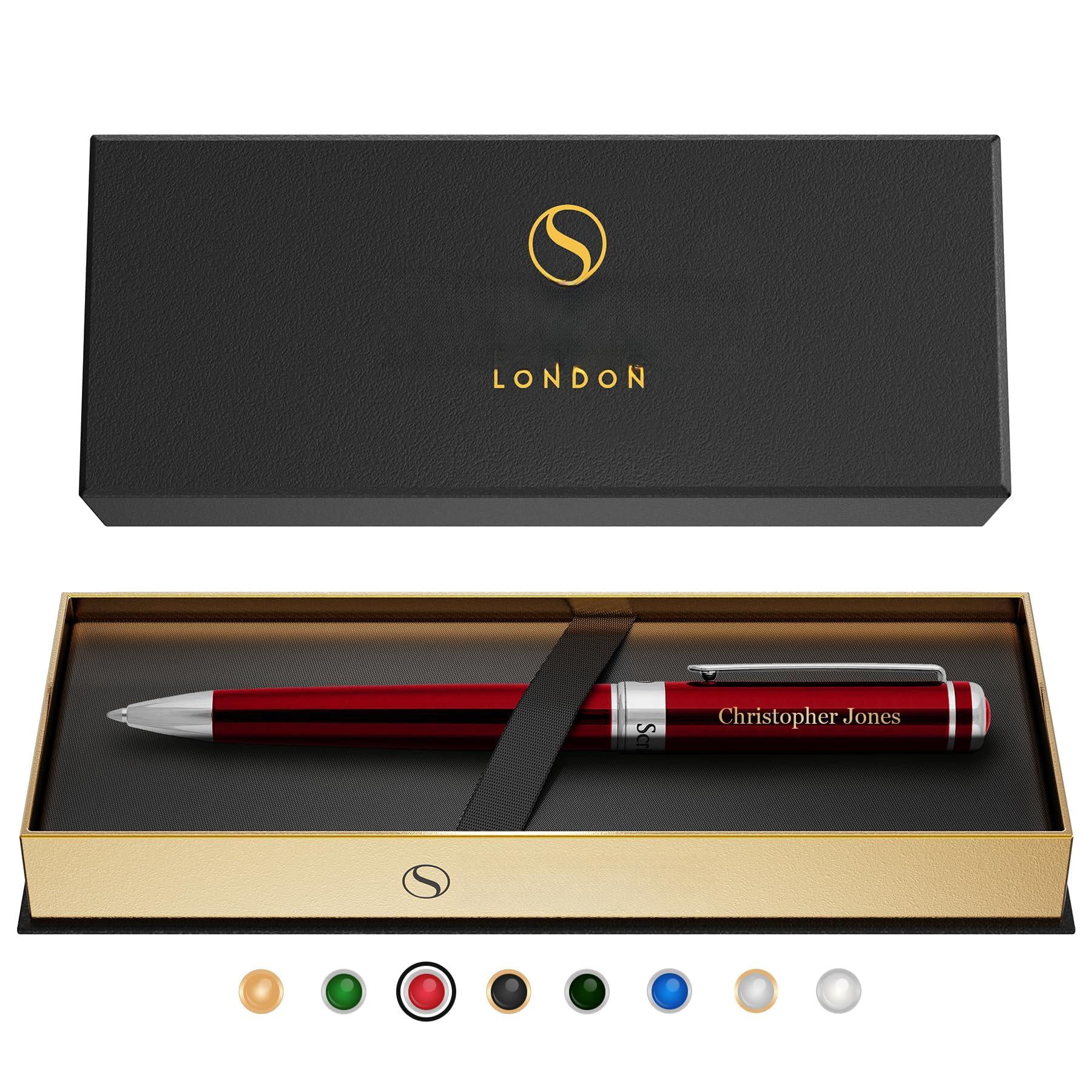 Personalized Deep Crimson Red Ballpoint Pen - Stunning Lacquer Luxury With Chrome Finish  Schmidt Ink Refill Engraved Ball Point Gift Set For Men & Women Custom Engraving