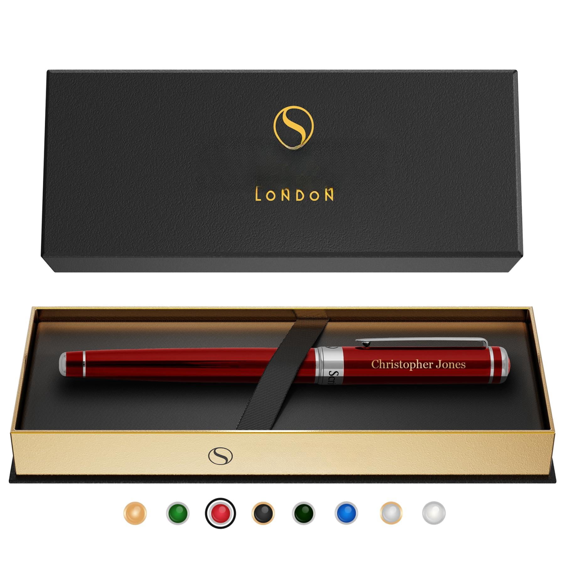 Personalized Deep Crimson Red Rollerball Pen - Stunning Lacquer Luxury With Chrome Finish  Schmidt Ink Refill Engraved Roller Ball Gift Set For Men & Women Custom Name Engraving