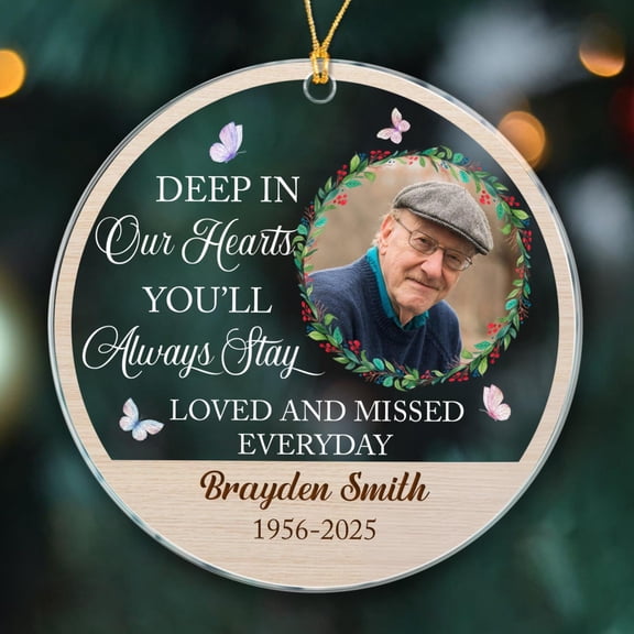 Personalized Deep in Our Hearts You'll Always Stay Christmas Ornament, Loved One Remembrance PhoTo Ornaments, Customized Name PhoTo Memorial Ornaments Gift for Loss of Love One,Memorial Ornament Xmas