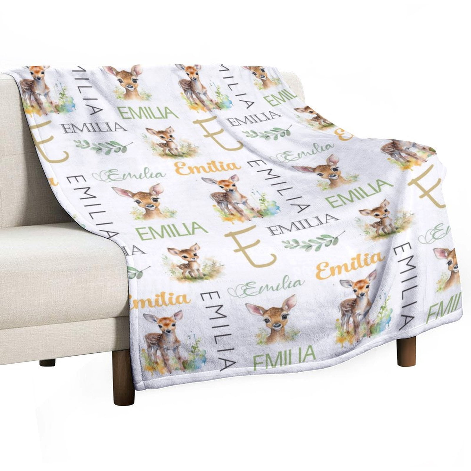 Personalized Deer Baby Blanket - Soft Fleece Blanket With Name, Gray Deer Print, 30x40 Inches