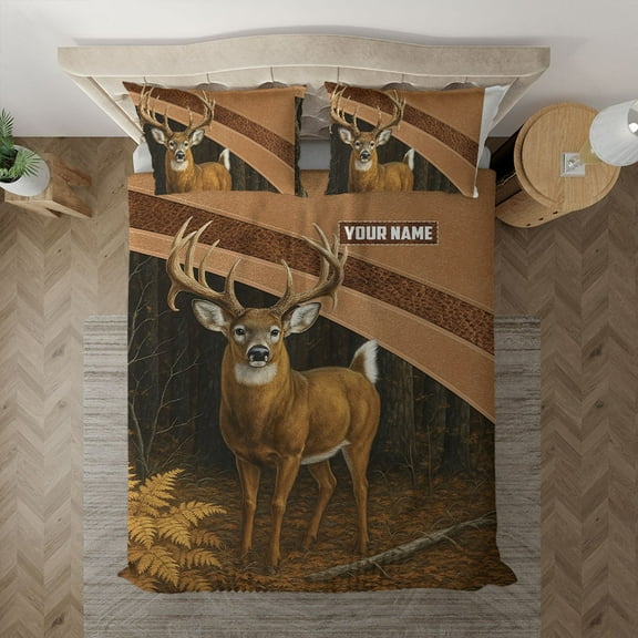 Personalized Deer Bedding Set – Custom Hunting Buck Rustic Forest Wildlife Bedding