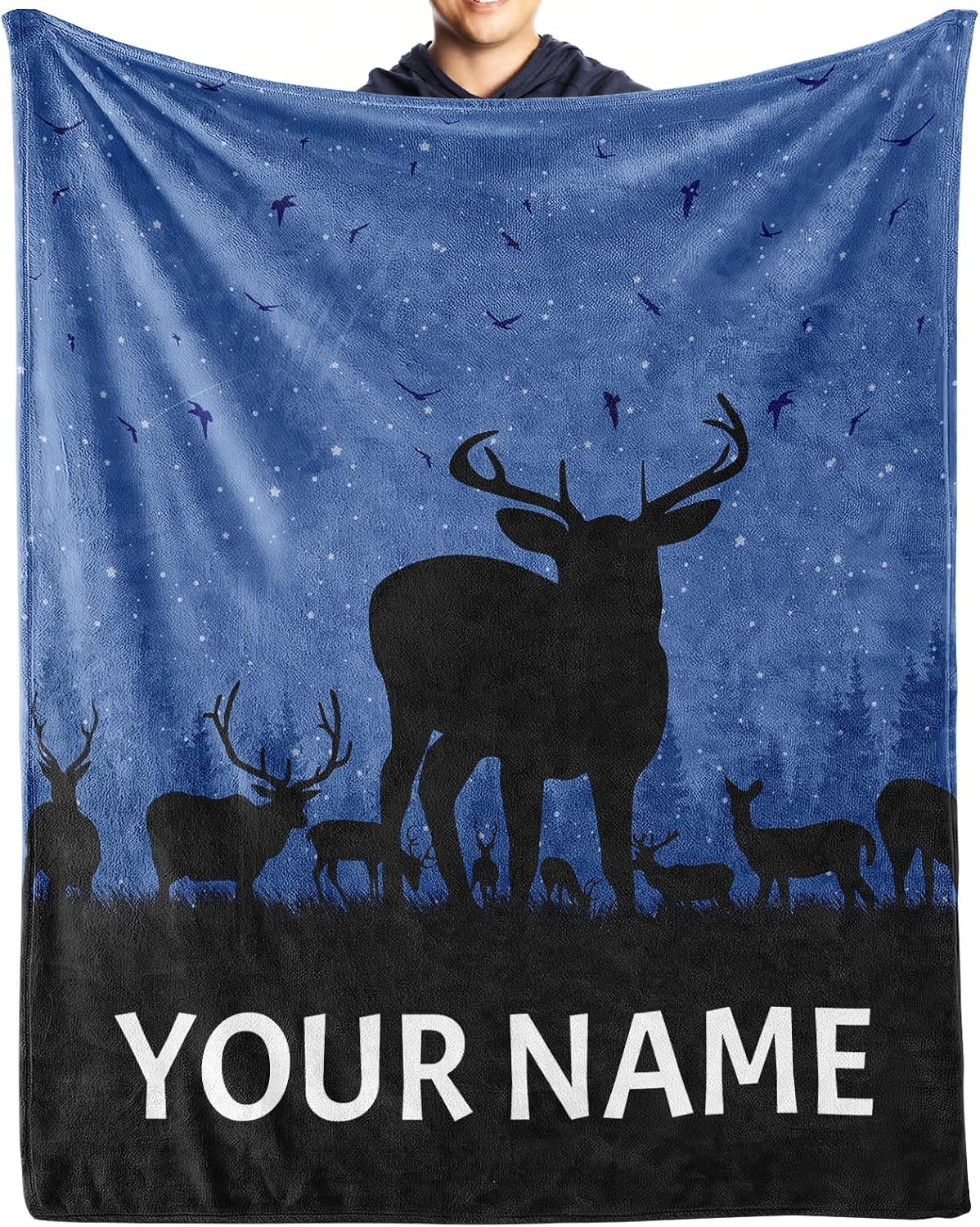 Personalized Deer Blanket Gifts with Text Name, 40"x50" Flannel Fleece