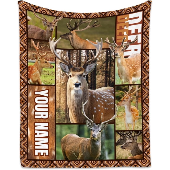 Personalized Deer Blanket with Name, Custom Deer Hunting Blanket Gifts for Men Boys Dad, 30"x40" Forest Throw Blanket Gifts for Hunters - Soft, Fuzzy & Cozy Deer Blanket Farmhouse Decor