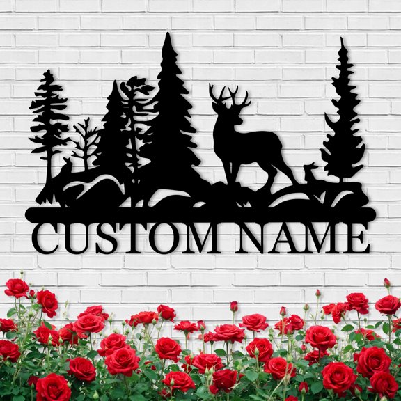 Personalized Deer Cabin Sign | Custom Metal Sign | Deer Hunter Gift | Custom Outdoor Name Sign | Personalized Housewarming Gifts | Christmas Wall Decor for Office Party Christmas Gifts(10inches)