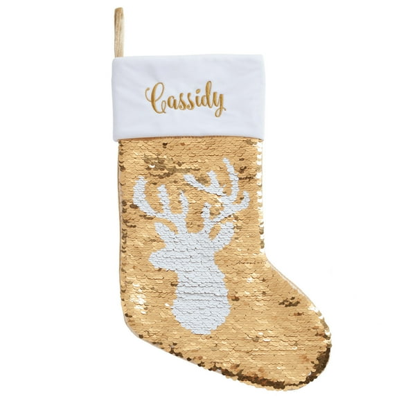 Personalized Deer Gold to White Sequin Stocking