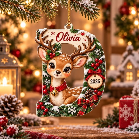 Personalized Deer Initial D Christmas Ornament