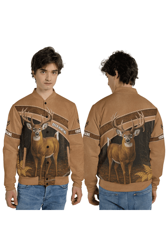 Personalized Deer Wildlife Baseball Jacket, Custom Name Nature Animal Baseball Jacket, Forest Deer Outdoor Art Valentine Gift