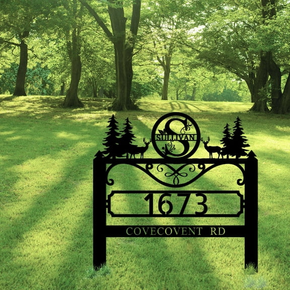 Personalized Deer Wildlife Garden Address Sign with Metal Stake,Custom House Number & Name Yard Decor,Outdoor Farmhouse Decoration,Housewarming Gift,Camping Sign for Home & Garden Style02(10inches)