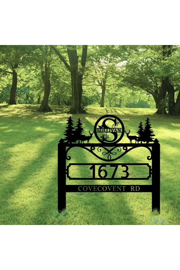 Personalized Deer Wildlife Garden Address Sign with Metal Stake,Custom House Number & Name Yard Decor,Outdoor Farmhouse Decoration,Housewarming Gift,Camping Sign for Home & Garden Style02(10inches)