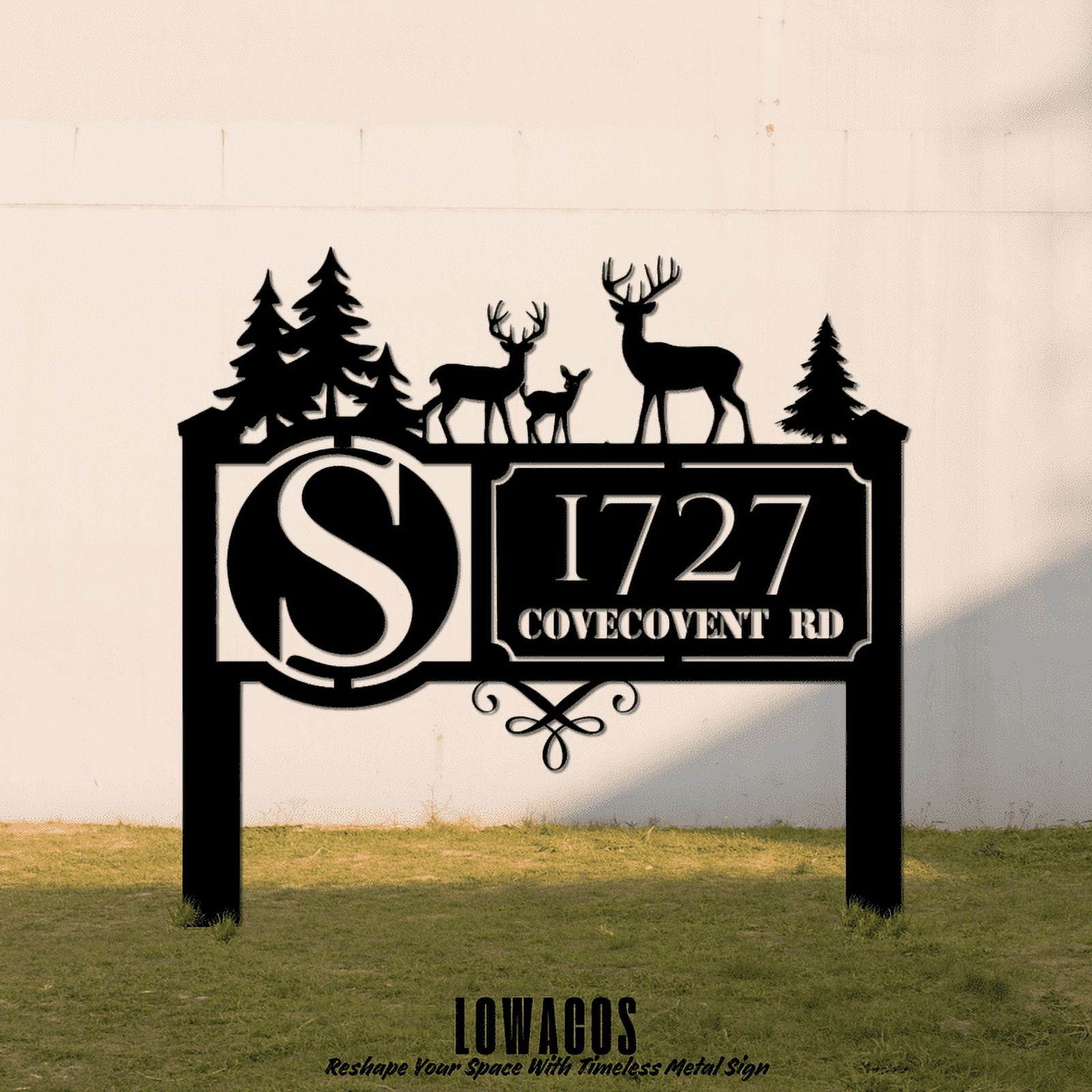 Personalized Deer Wildlife Garden Address Sign with Metal Stake,Custom House Number & Name Yard Decor,Outdoor Farmhouse Decoration, Housewarming Gift,Camping Sign for Home & Garden Style03(10inches)