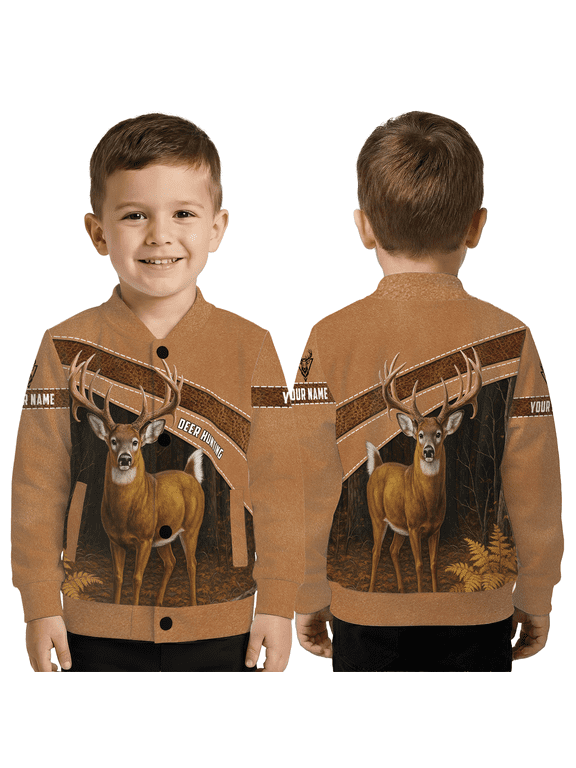 Personalized Deer Wildlife Jacket, Custom Name Nature Animal Baseball Jacket, Forest Deer Outdoor Art Valentine Gift