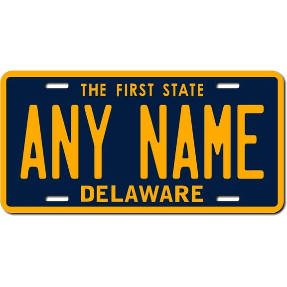 Personalized Delaware License Plate 6" X 12" (inches) Aluminum. Add Your Name, Text or Numbers.Full Size Novelty Plate - Fits Car and Truck License Plate Holders VER.1