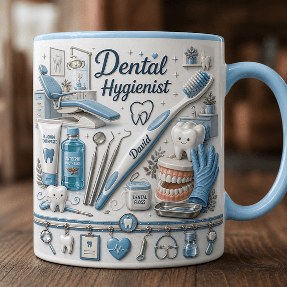 Personalized Dental Hygienist Ceramic Coffee Mugs Custom Name Toothbrush Dental Tools Gift 11 oz 15 oz