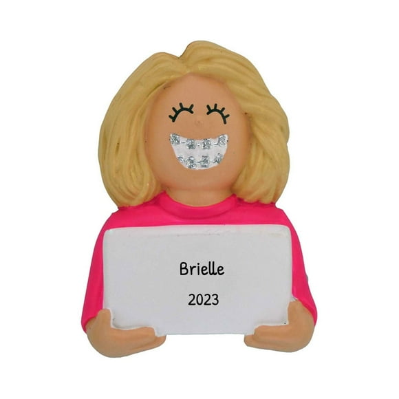 Personalized Dentist Ornament 2024 Female Blonde with Teeth Braces 1 Count - Ornaments by Elves