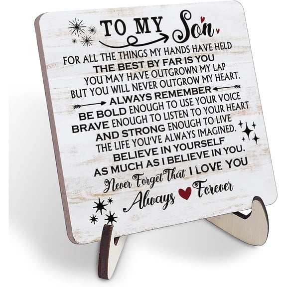 Personalized Desk Sign for Son - 'To My Son, From Mom & Dad' - Wooden Keepsake Plaque for Home Office or Birthday Gift