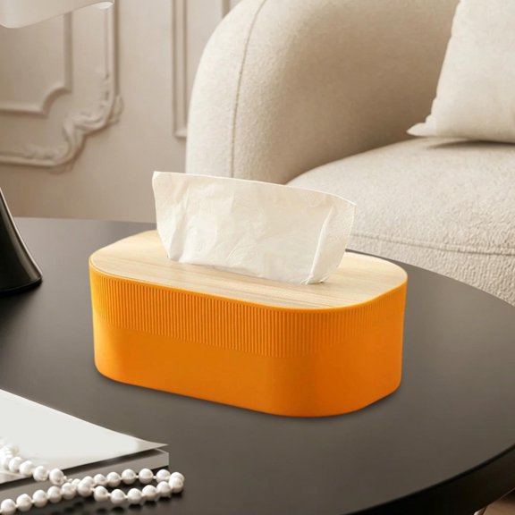 Personalized Desktop Living Room Large-Capacity Stylish Tissue Box Wooden-Lid Napkin and Tissue Storage Box (Orange)