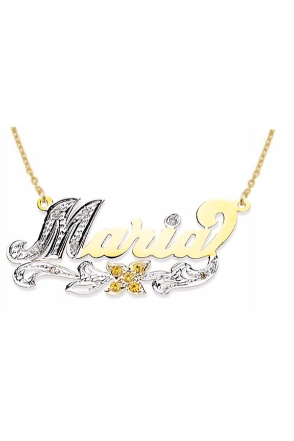 Personalized Diamond & Colorstone Shiny Nameplate Pendant Necklace 18MM 14K 14K White or 14K Yellow Gold. Special Order, Made to Order. PNK047Y