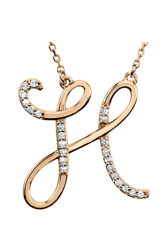Personalized Diamond Cursive Initial Pendant Necklace 14k Rose Gold