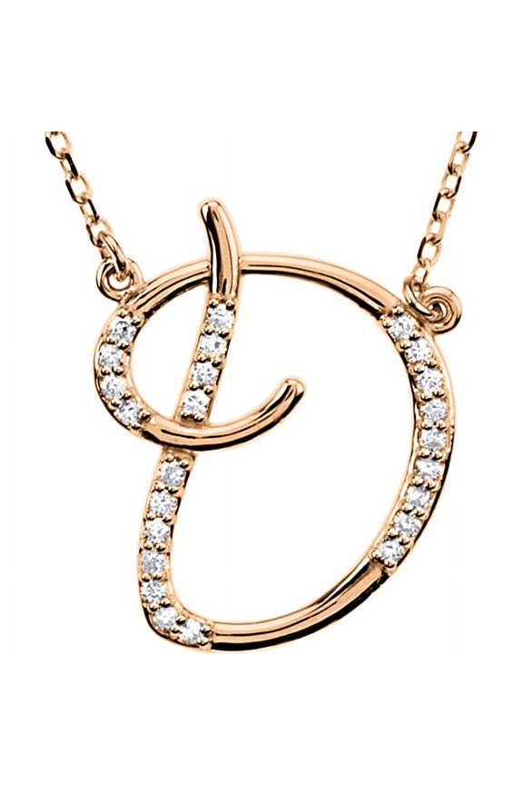 Personalized Diamond Cursive Initial Pendant Necklace 14k Rose Gold
