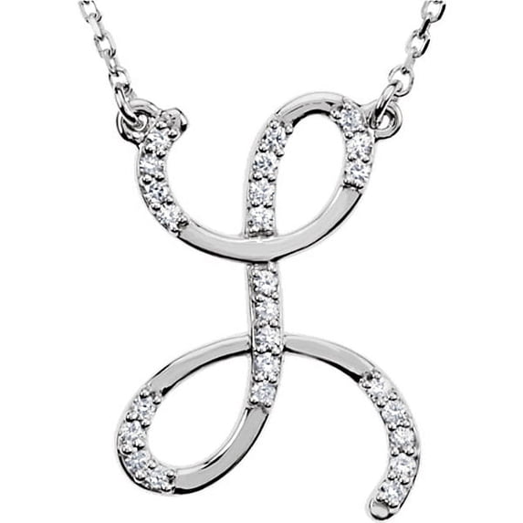 Personalized Diamond Cursive Initial Pendant Necklace 14k White Gold