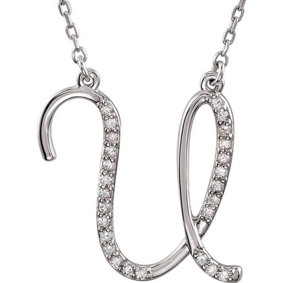 Personalized Diamond Cursive Initial Pendant Necklace 14k White Gold