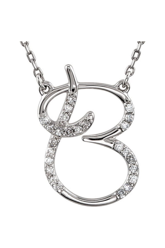 Personalized Diamond Cursive Initial Pendant Necklace 14k White Gold