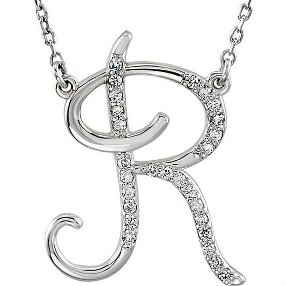 Personalized Diamond Cursive Initial Pendant Necklace 14k White Gold