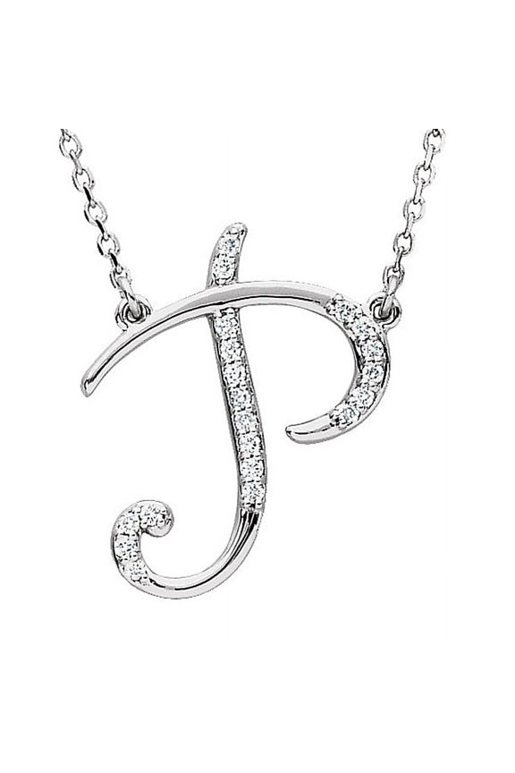 Personalized Diamond Cursive Initial Pendant Necklace 14k White Gold
