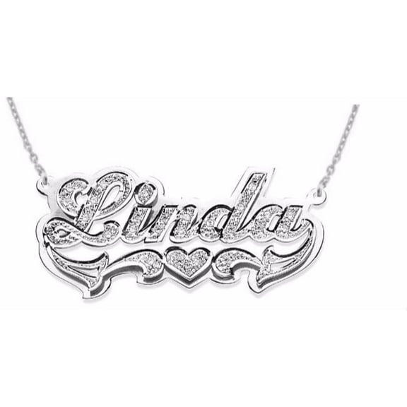 Personalized Diamond Double Nameplate With Shadow Pendant Necklace 14K Yellow or 14K 14K White Gold. Special Order, Made to Order. PNK061W