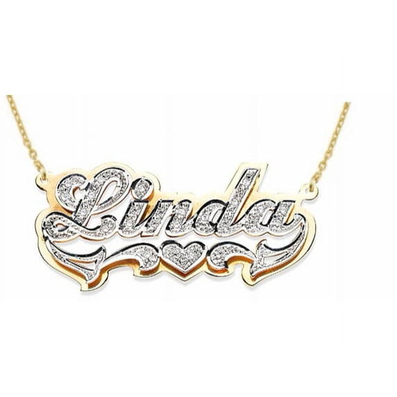 Personalized Diamond Double Nameplate With Shadow Pendant Necklace 14K Yellow or 14K 14K White Gold. Special Order, Made to Order. PNK061Y