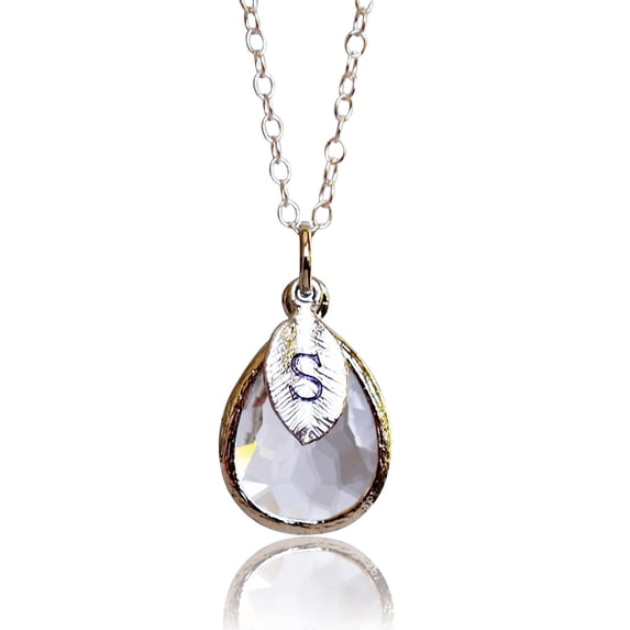 Personalized Diamond Necklace, April Teardrop Birthstone Necklace, Bridesmaid Necklace, Custom Initial Necklace, Birthday Gift for Her - 20" Rose Gold Plated